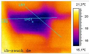 Infrarotbild einer mangelhaft verlegten Dämmung