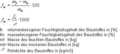 Massebezogener Feuchtigkeitsgehalt von Baustoffen Formel