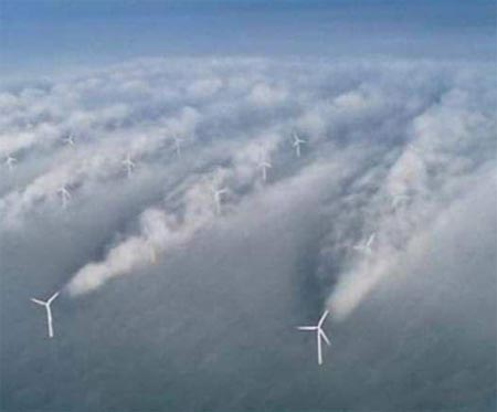 Verwirbelung der Luftschichten hinter den Windrädern