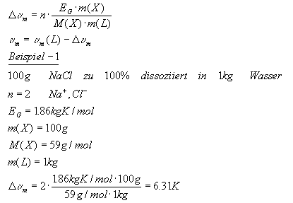 Beispielrechnung der Gefriertemperatur der Lösung